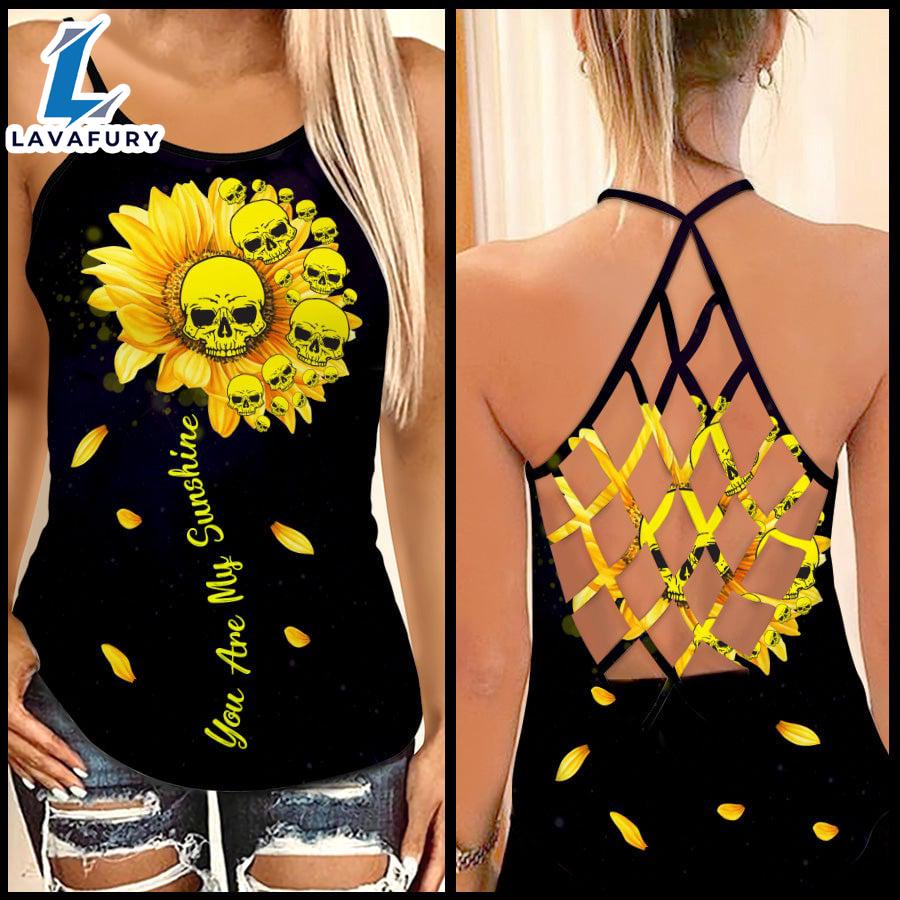 Pride You Are My Sun Flower Skull Criss-cross Tank Top Pride You Are My Sun Flower Skull Criss-cross Tank Top