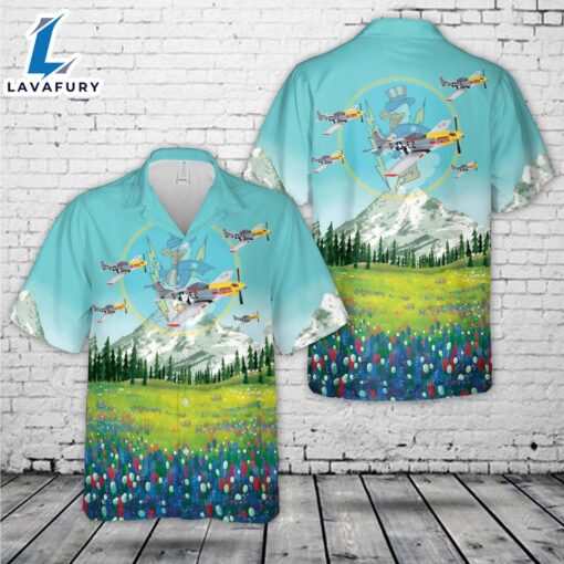US Army Air Forces 375th Fighter Squadron, 361st Fighter Group ‘Yellow Jackets’ P-51 Mustang ‘Detriot Miss’ In WWII Hawaiian Shirt  For Dad