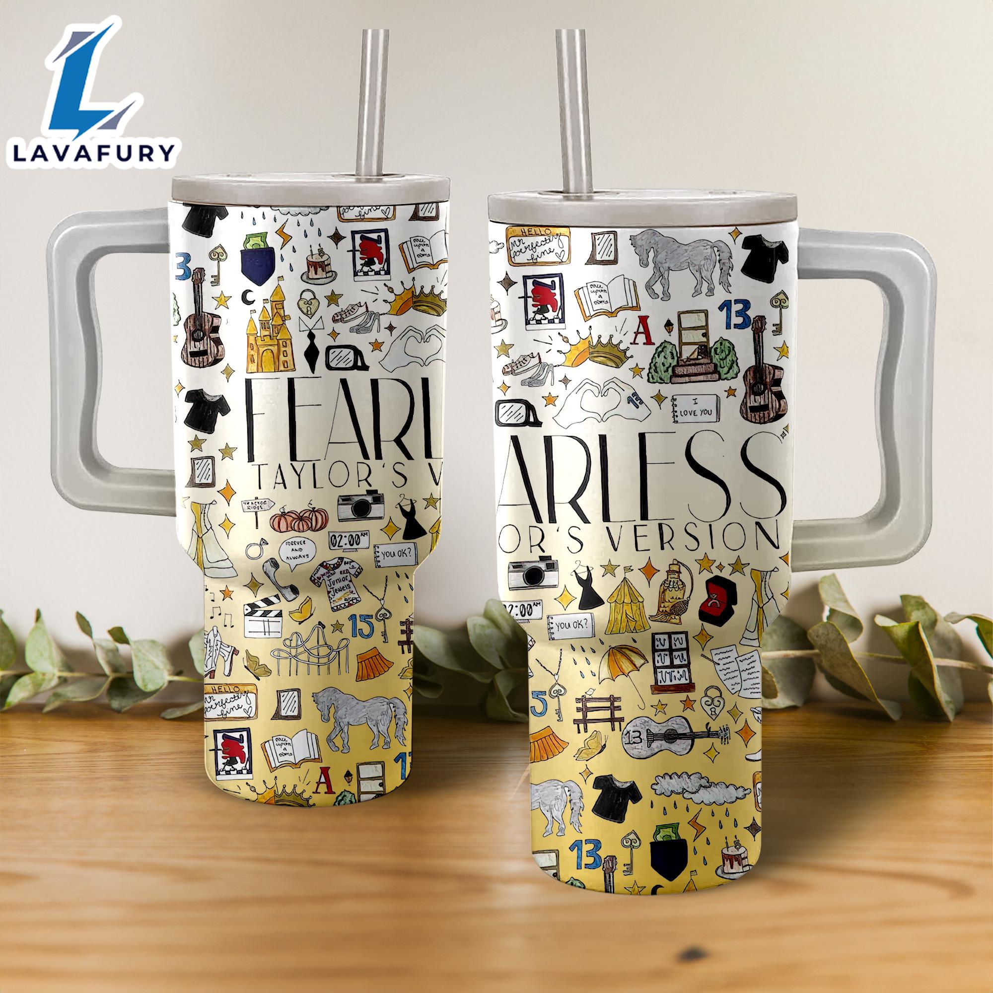 Fearless Taylor's Version Music Custom Stanley Quencher 40oz Stainless Steel Tumbler With Handle Gift Summer Fearless Taylor's Version Music Custom Stanley Quencher 40oz Stainless Steel Tumbler With Handle Gift Summer