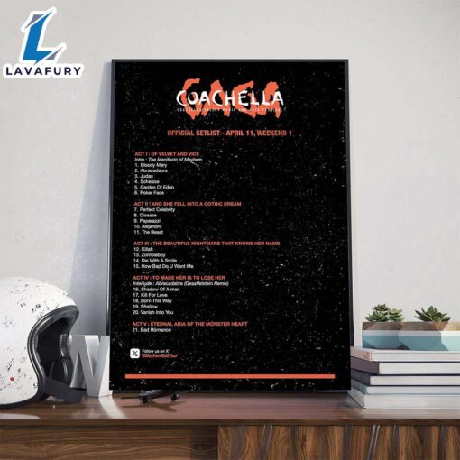 Coachella x Lady Gaga Official Setlist On Weekend 1 April 11th 2025 Poster Canvas