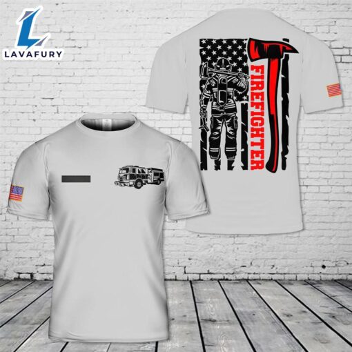 Custom Name Patriotic US Flag FireFighter T-Shirt 3D 4th Of July Shirt
