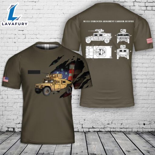 Custom Name US M1151 Enhanced Armament Carrier Humvee With 50 Cal On Top T-Shirt 3D 4th Of July Shirt