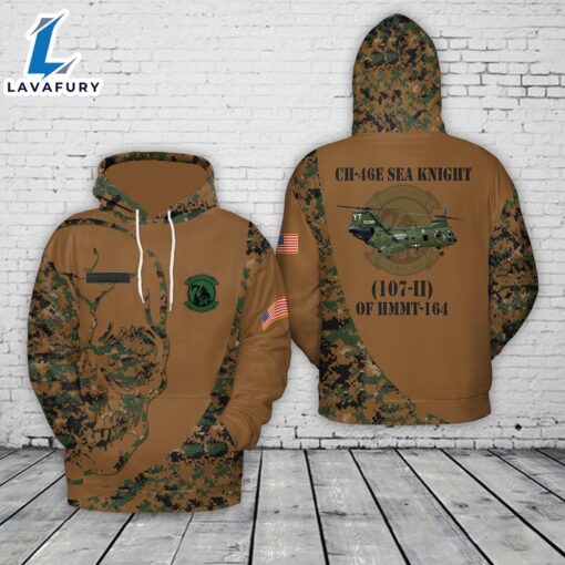 Custom Name US Marine Corps Boeing Vertol CH-46E Sea Knight (107-II) of HMMT-164 Hoodie 3D 4th Of July Shirt