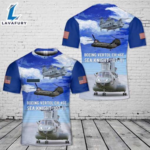 Custom Name U.S. Marine Corps Boeing Vertol CH-46E Sea Knight (107-II) T-Shirt 3D 4th Of July Shirt