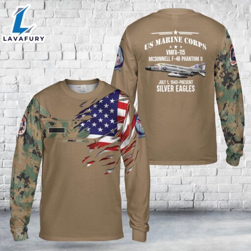 Custom Name US Marine Corps McDonnell F-4B Phantom II Of VMFA-115 AOP Long Sleeve Shirt 4th Of July Shirt