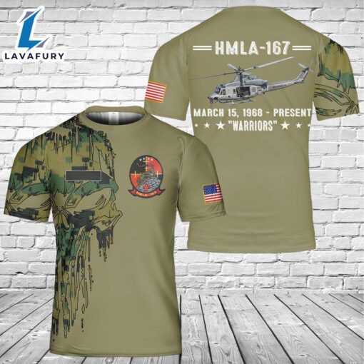 Custom Name U.S. Marine Corps UH-1Y Venom Of HMLA-167 Warriors T-Shirt 3D 4th Of July Shirt