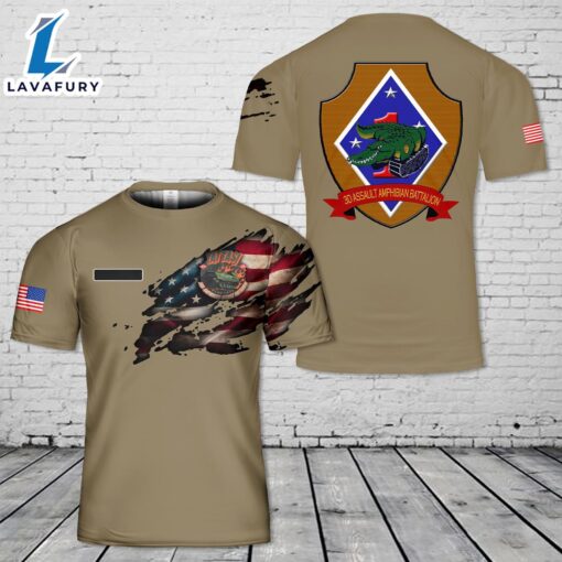 Custom Name U.S. Marine Corps YAT YAS-3rd Amphibious Assault BN T-Shirt 3D 4th Of July Shirt
