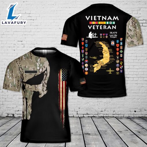 Custom Name US Military Units Vietnam Veteran T-Shirt 3D 4th Of July Shirt