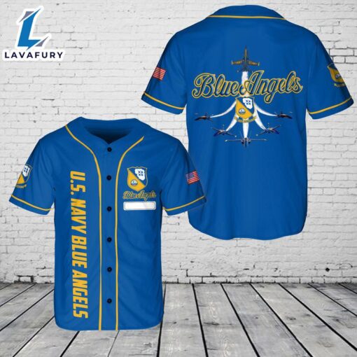 Custom Name US Navy Blue Angles AOP Baseball Jersey