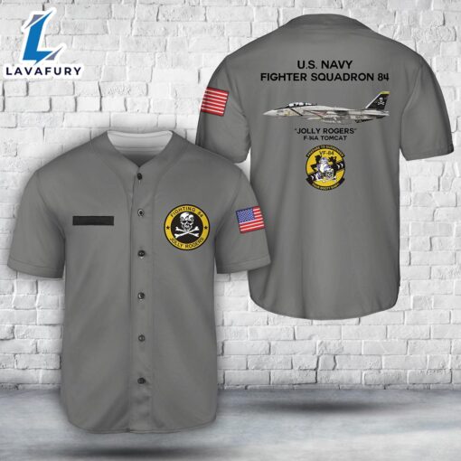 Custom Name US Navy F-14A Tomcat Of VF-84 Jolly Rogers Baseball Jersey