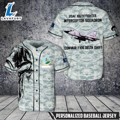 Custom Name USAF Convair F-106 Delta Dart 186th Fighter Interceptor Squadron Montana Air National Guard Baseball Jersey