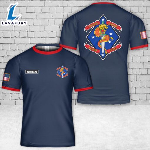 Custom Name USMC 1st Battalion, 4th Marines 3D T-Shirt 4th Of July Shirt