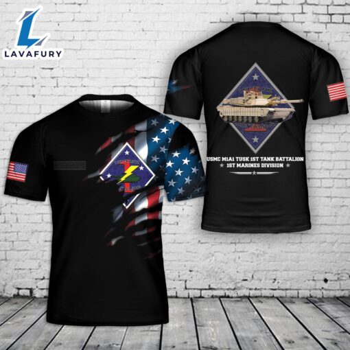 Custom Name USMC M1A1 TUSK 1st Tank Battalion, 1st Marines Division 3D T-Shirt 4th Of July Shirt