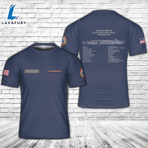 Custom Name USS Alaska SSBN-732 Ohio Class Submarine T-Shirt 3D 4th Of July Shirt