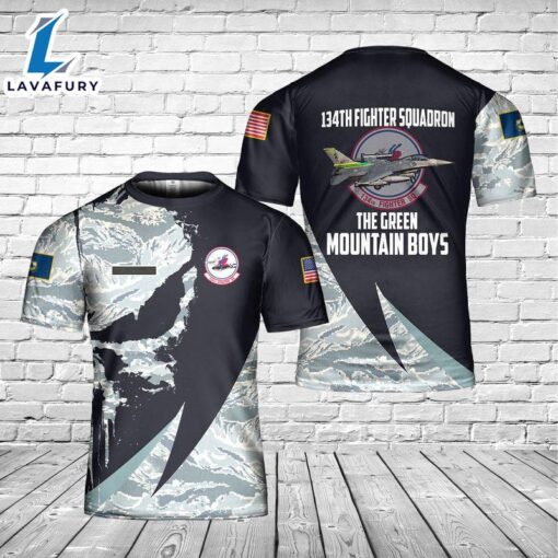 Custom Name Vermont ANG 134th Fighter Squadron General Dynamics F-16C Fighting Falcon 3D T-shirt 4th Of July Shirt