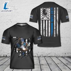 Custom Name Welder Thin Blue Line Flag 3D T-Shirt 4th Of July Shirt