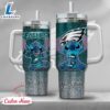NFL Philadelphia Eagles Stitch Glitter Custom Stanley Quencher 40oz Stainless Steel Tumbler With Handle - Stitch Tumbler 40OZ 2 NFL Philadelphia Eagles Stitch Glitter Custom Stanley Quencher 40oz Stainless Steel Tumbler With Handle