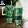 Stitch St. Patrick's Day Disney Cartoon Custom Stanley Quencher 40oz Stainless Steel Tumbler With Handle