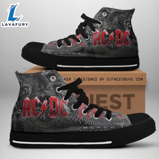 Acdc Rock Band, Acdc Black Shoes, Acdc High Top Canvas Shoes  For Fans
