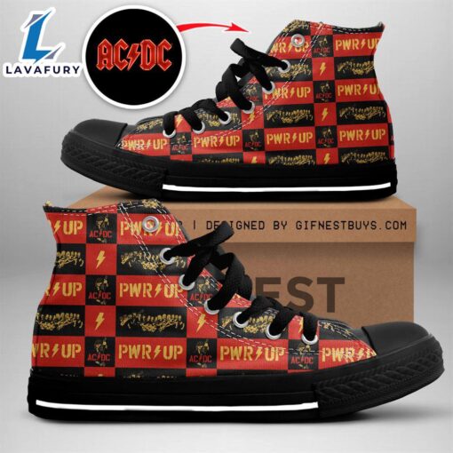 Acdc Rock Band, Acdc Power Black And Red Shoes, Acdc High Top Canvas Shoes  For Fans