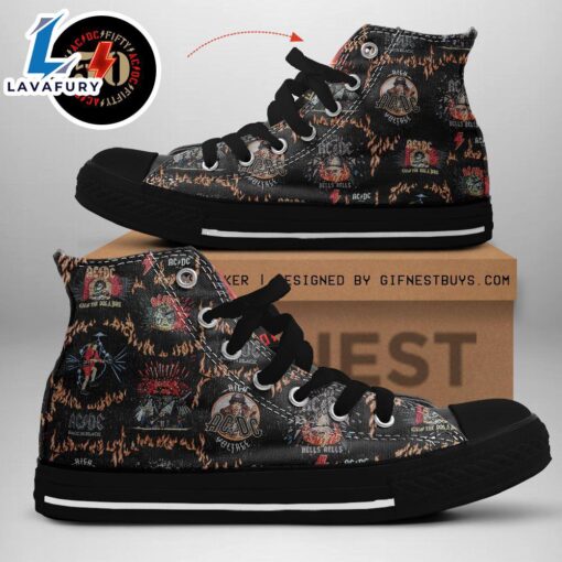 Acdc Rock Band, Acdc Symbol Black Shoes , Acdc High Top Canvas Shoes  For Fans