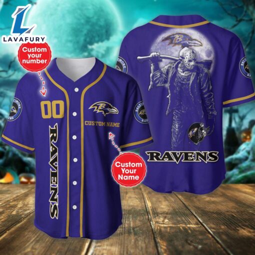 Baltimore Ravens Horror Movie Personalized Baseball Jersey  – Gift  For Halloween
