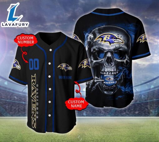 Baltimore Ravens NFL Skull Logo Personalized Baseball Jersey  – Gift  For Halloween