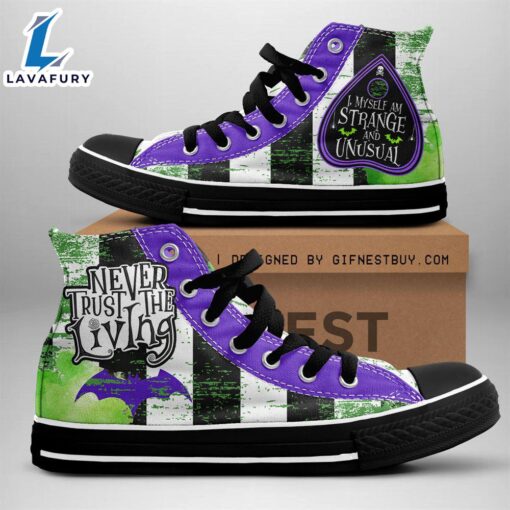 Beetlejuice Strange And Unusual, Never Trust The Living, Beetlejuice High Top Canvas Shoes For Fans