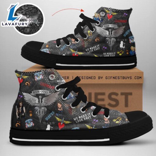 Bon Jovi Legendary, We Make It Look Easy, Bon Jovi High Top Canvas Shoes, Bon Jovi Gift For Fans