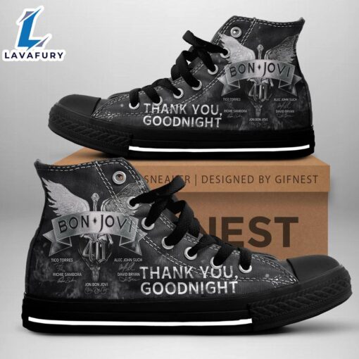 Bon Jovi Thank You, Goodnight, Bon Jovi High Top Canvas Shoes, Bon Jovi Gift For Fans
