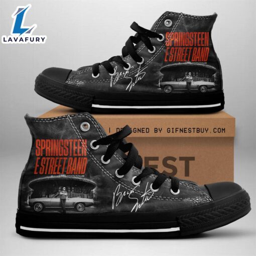 Bruce Springsteen E Street Band Black Shoes, Bruce Springsteen High Top Canvas Shoes For Fans