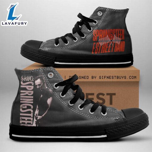 Bruce Springsteen X E Street Band Black Shoes, Bruce Springsteen High Top Canvas Shoes For Fans