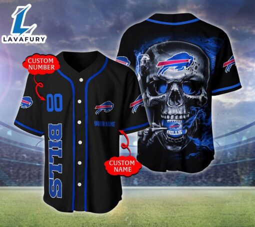 Buffalo Bills NFL Skull Logo Personalized Baseball Jersey  – Gift  For Halloween