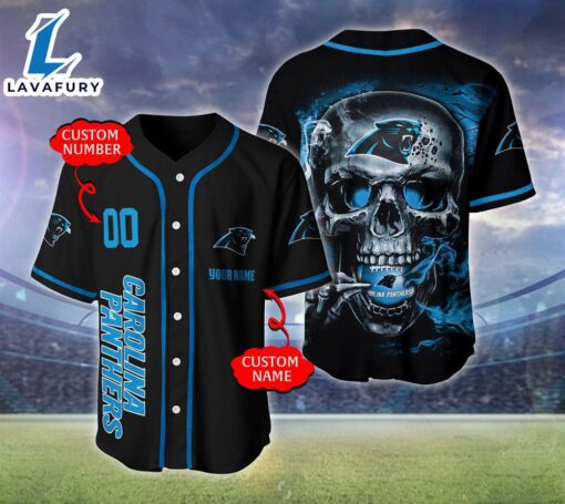 Carolina Panthers NFL Skull Logo Personalized Baseball Jersey  – Gift  For Halloween
