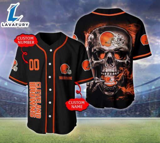 Cleveland Browns NFL Skull Logo Personalized Baseball Jersey  – Gift  For Halloween