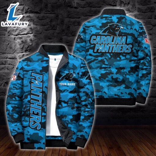 For Man And Women Custom Name Camo Carolina Panthers Personalized Puffer Jacket