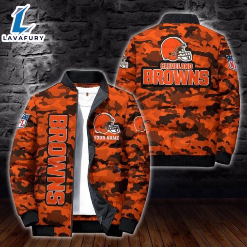 For Man And Women Custom Name Camo Cleveland Browns Personalized Puffer Jacket