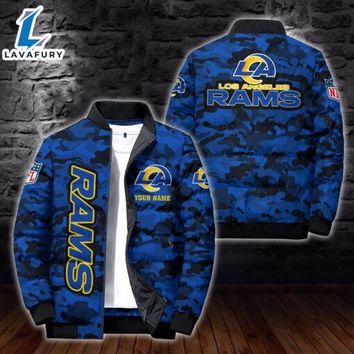 For Man And Women Custom Name Camo Los Angeles Rams Personalized Puffer Jacket