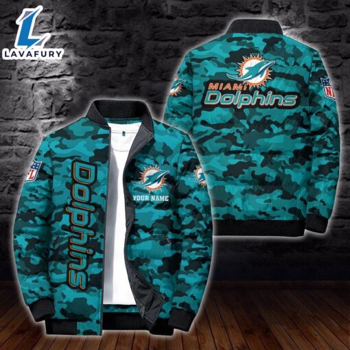 For Man And Women Custom Name Camo Miami Dolphins Personalized Puffer Jacket