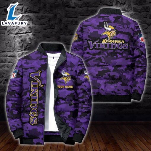 For Man And Women Custom Name Camo Minnesota Vikings Personalized Puffer Jacket