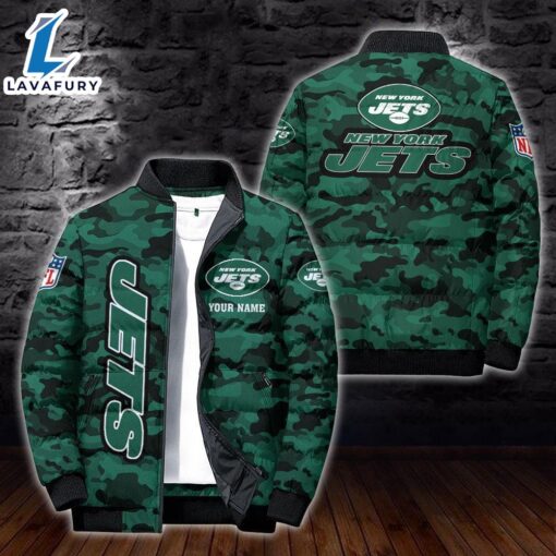 For Man And Women Custom Name Camo New York Jets Personalized Puffer Jacket