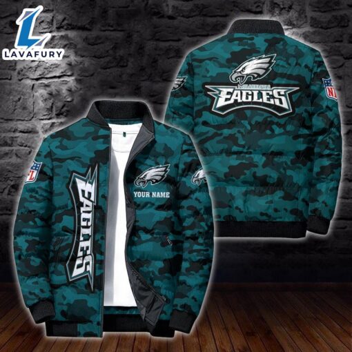 For Man And Women Custom Name Camo Philadelphia Eagles Personalized Puffer Jacket