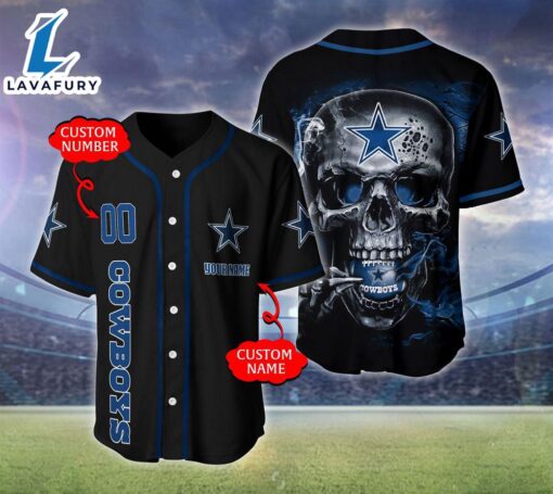 Dallas Cowboys NFL Skull Logo Personalized Baseball Jersey  – Gift  For Halloween