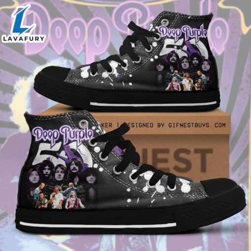 Deep Purple Members, Deep Purple High Top Canvas Shoes, Deep Purple Gift For Fans