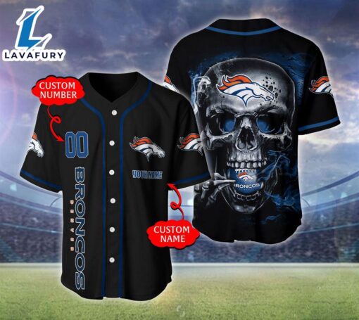 Denver Broncos NFL Skull Logo Personalized Baseball Jersey  – Gift  For Halloween