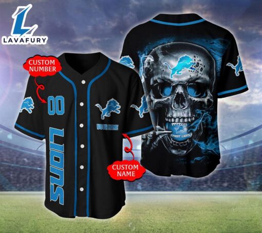 Detroit Lions NFL Skull Logo Personalized Baseball Jersey  – Gift  For Halloween