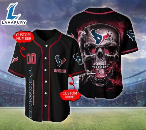 Houston Texans NFL Skull Logo Personalized Baseball Jersey  – Gift  For Halloween