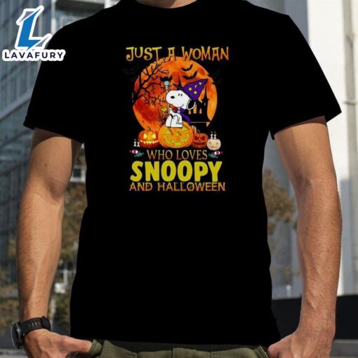 Just A Woman Who Lives Snoopy And Halloween Snoop Dog Autumn Pumpkins T-shirt – Gift  For Halloween