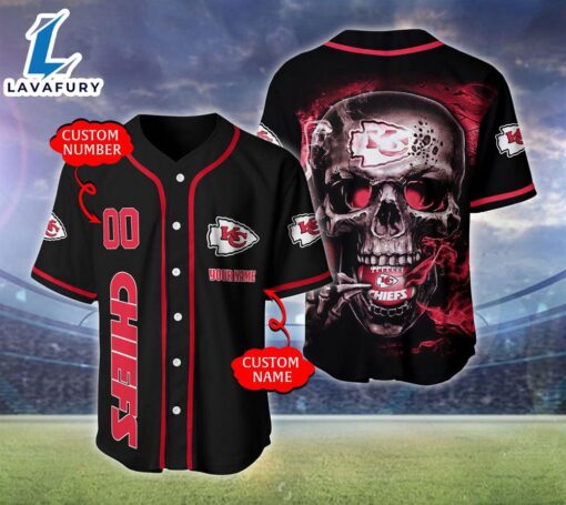 Kansas City Chiefs NFL Skull Logo Personalized Baseball Jersey  – Gift  For Halloween