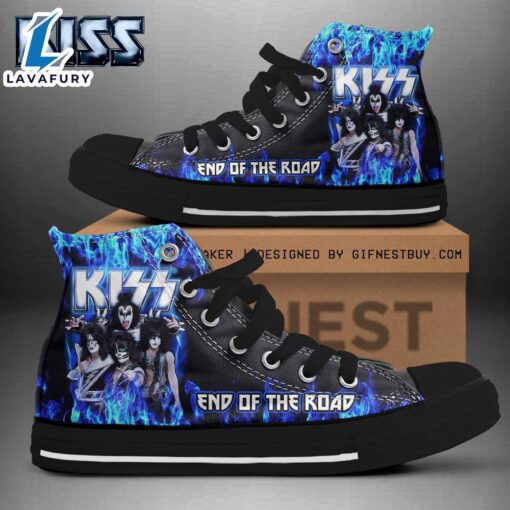 Kiss Band Blue End Of The Road Shoes, Kiss Band High Top Shoes For Fans